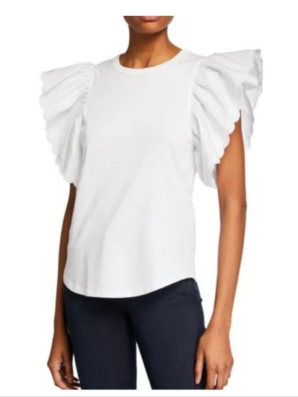 See by Chloé Butterfly Sleeve T-Shirt | White Powder | Small | Romantic Designer